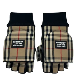 BURBERRY GUANTI IN PELLE E TESSUTO CHECK 3 IN 1 TG S