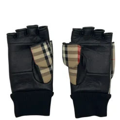 BURBERRY GUANTI IN PELLE E TESSUTO CHECK 3 IN 1 TG S