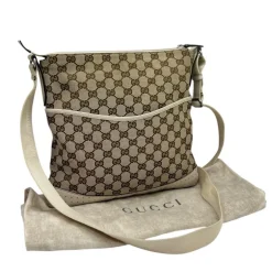 GUCCI BORSA A TRACOLLA IN TESSUTO GG E PELLE BIANCA