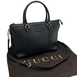 GUCCI TOTE BAG IN PELLE MICROGUCCISSIMA NERA